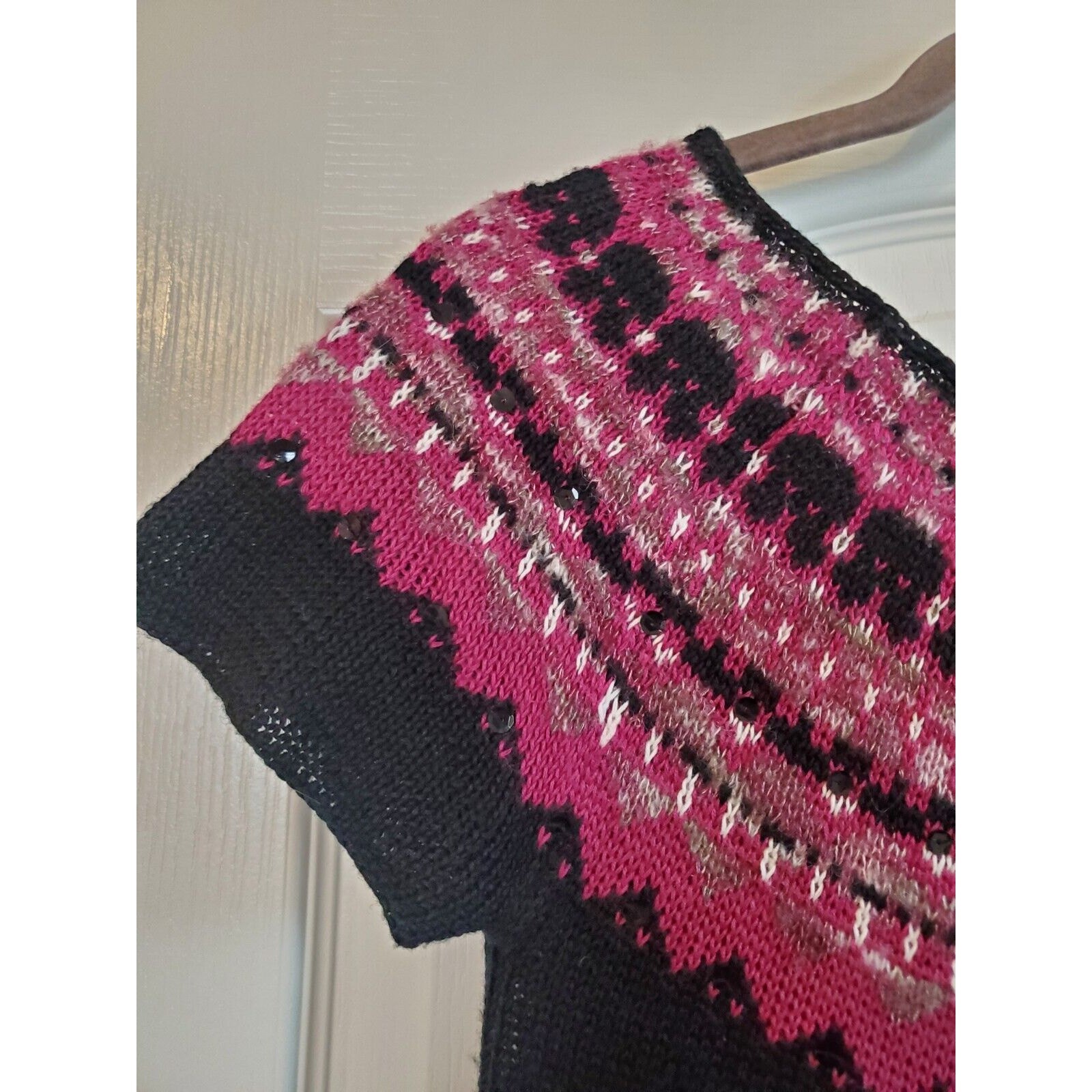 American Rag Cie Black Purple Knit Cap Sleeve Pullover Sweater Dress, Size Small