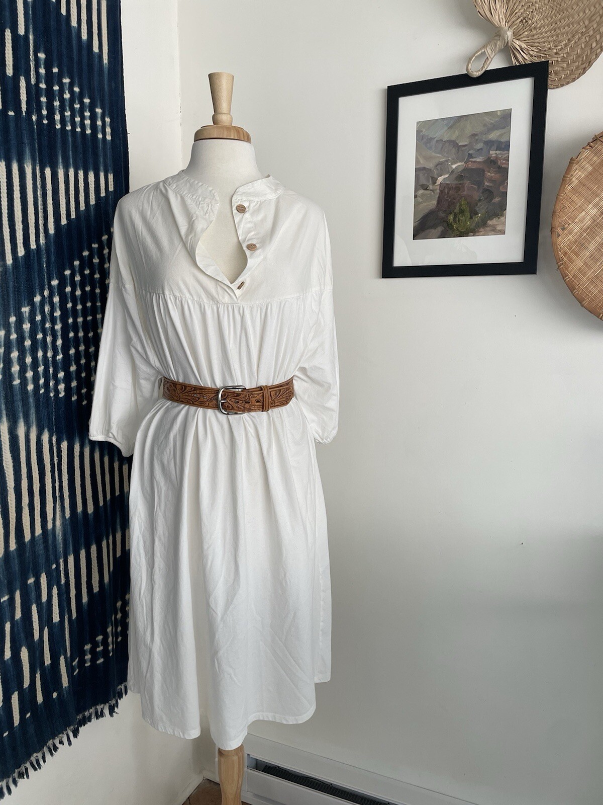 Zara White Linen Cotton Peasant Nightgown Night Button Flour Sack Midi Dress XS