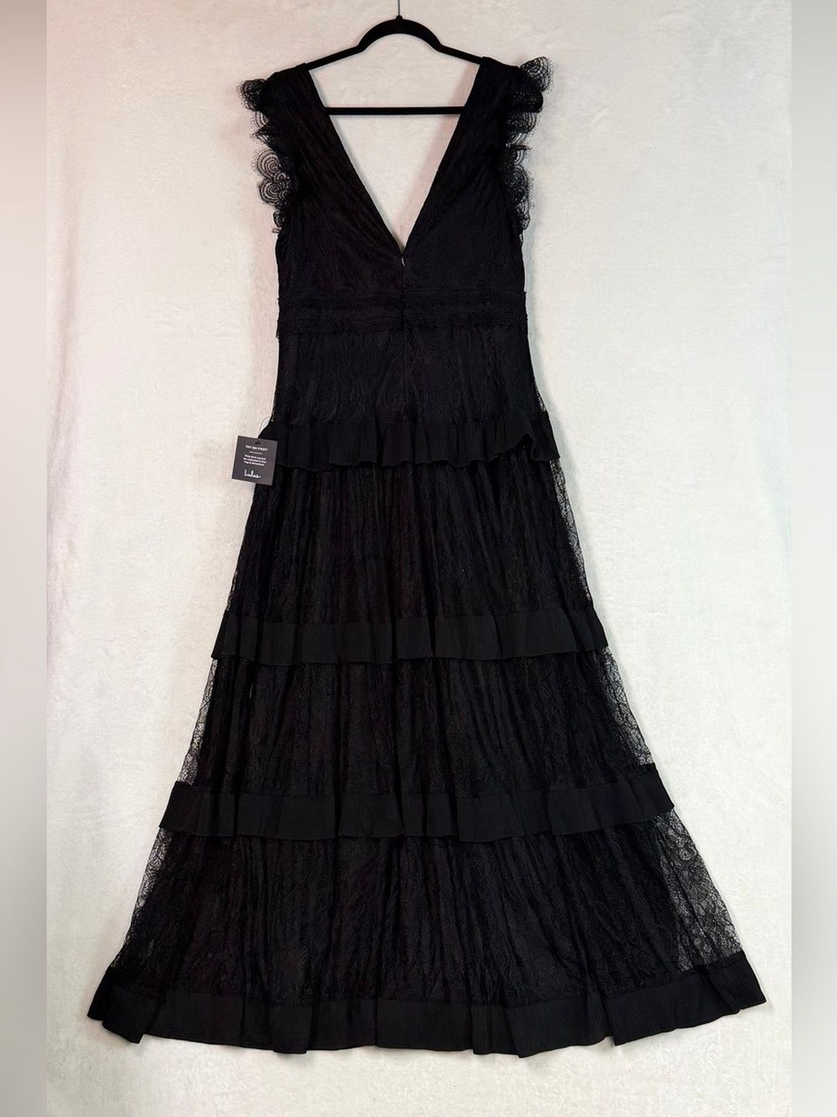 Lulus Marvelous Darling Black Lace Ruffled Tiered Maxi Dress Size XL