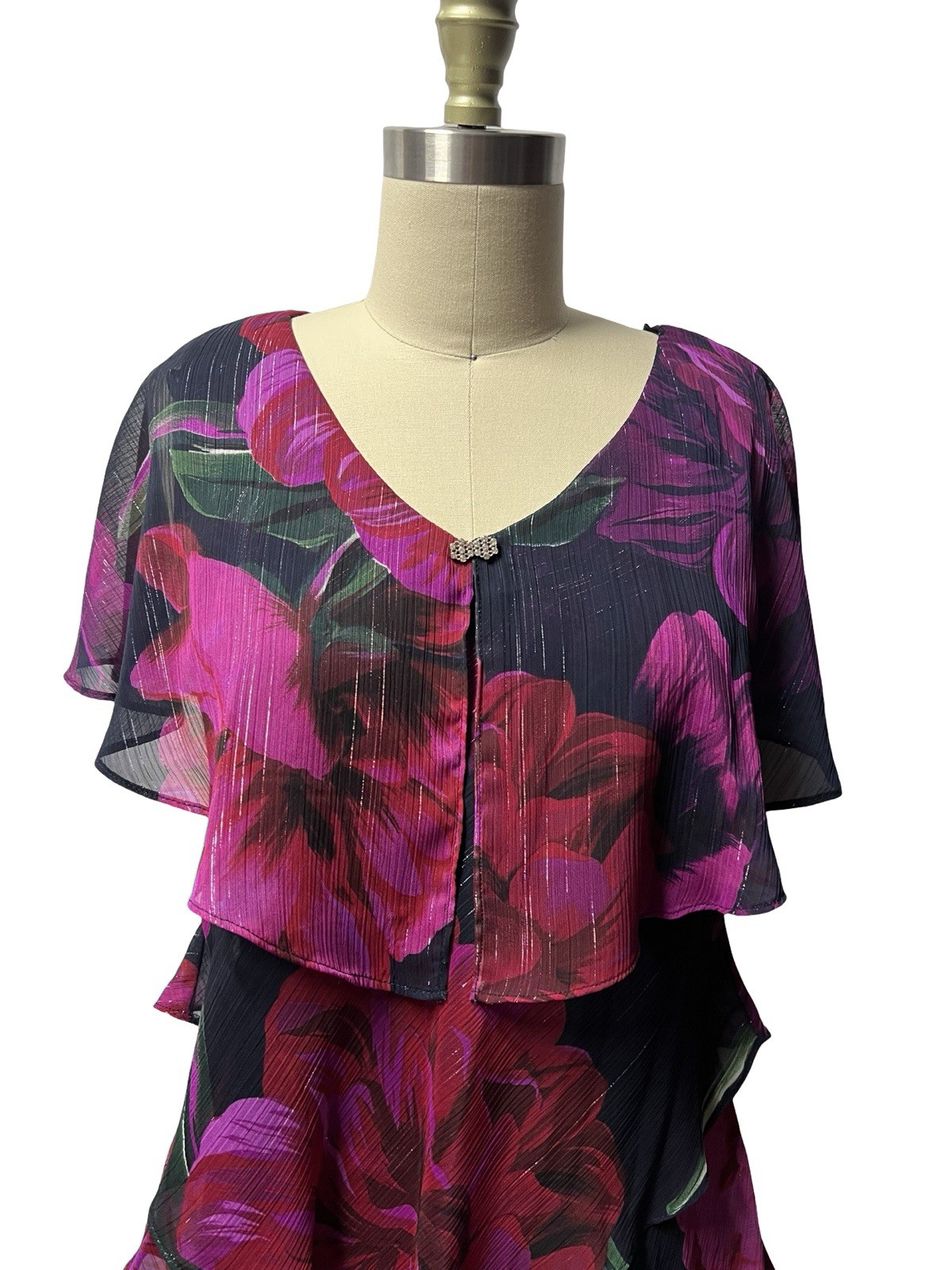 Ignite Evenings Floral Layered Ruffle Midi Dress Blue Size 4 Wedding Guest Party