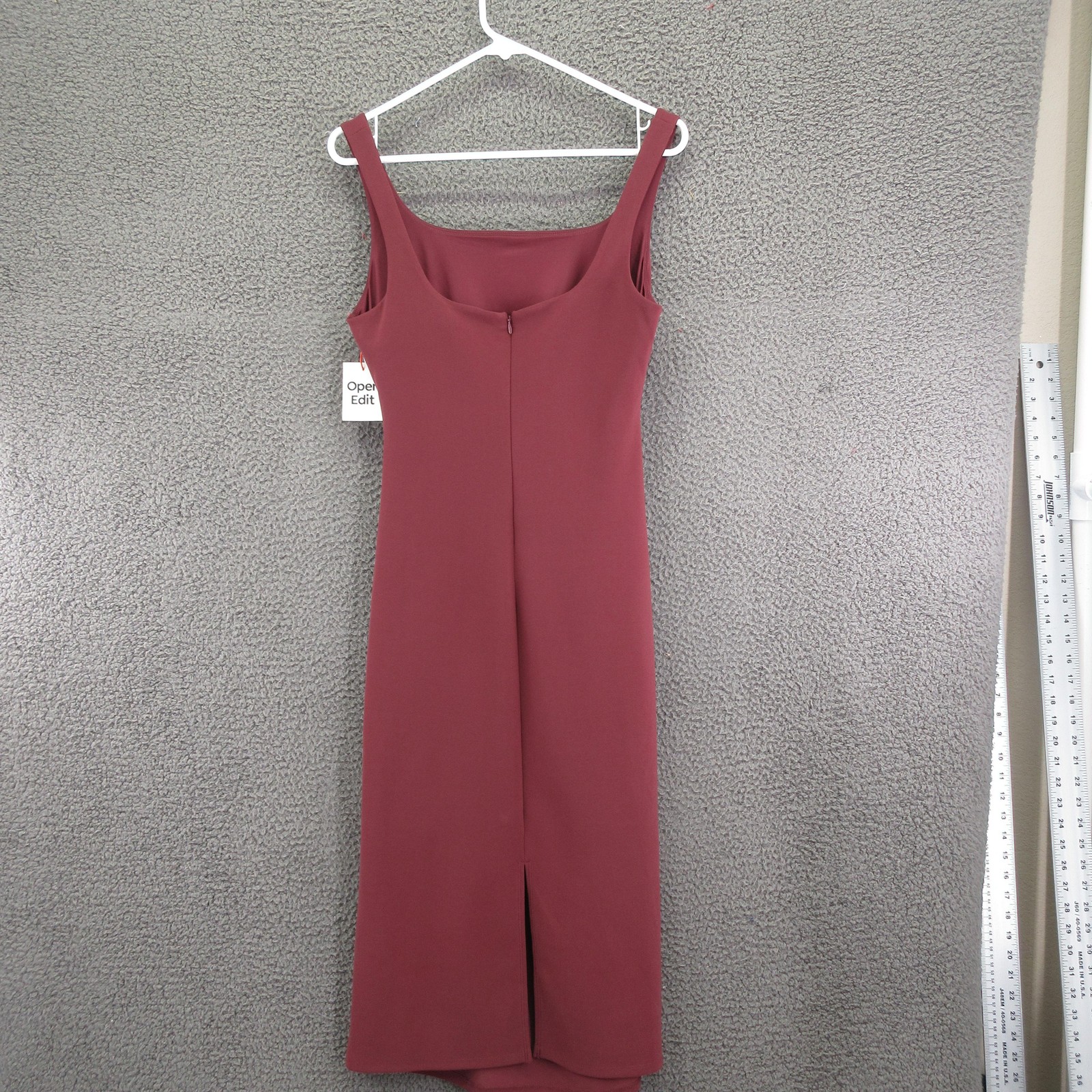 Open Edit Dress Womens Small Burgundy Midi Ruched Bodycon Sleeveless Square Neck