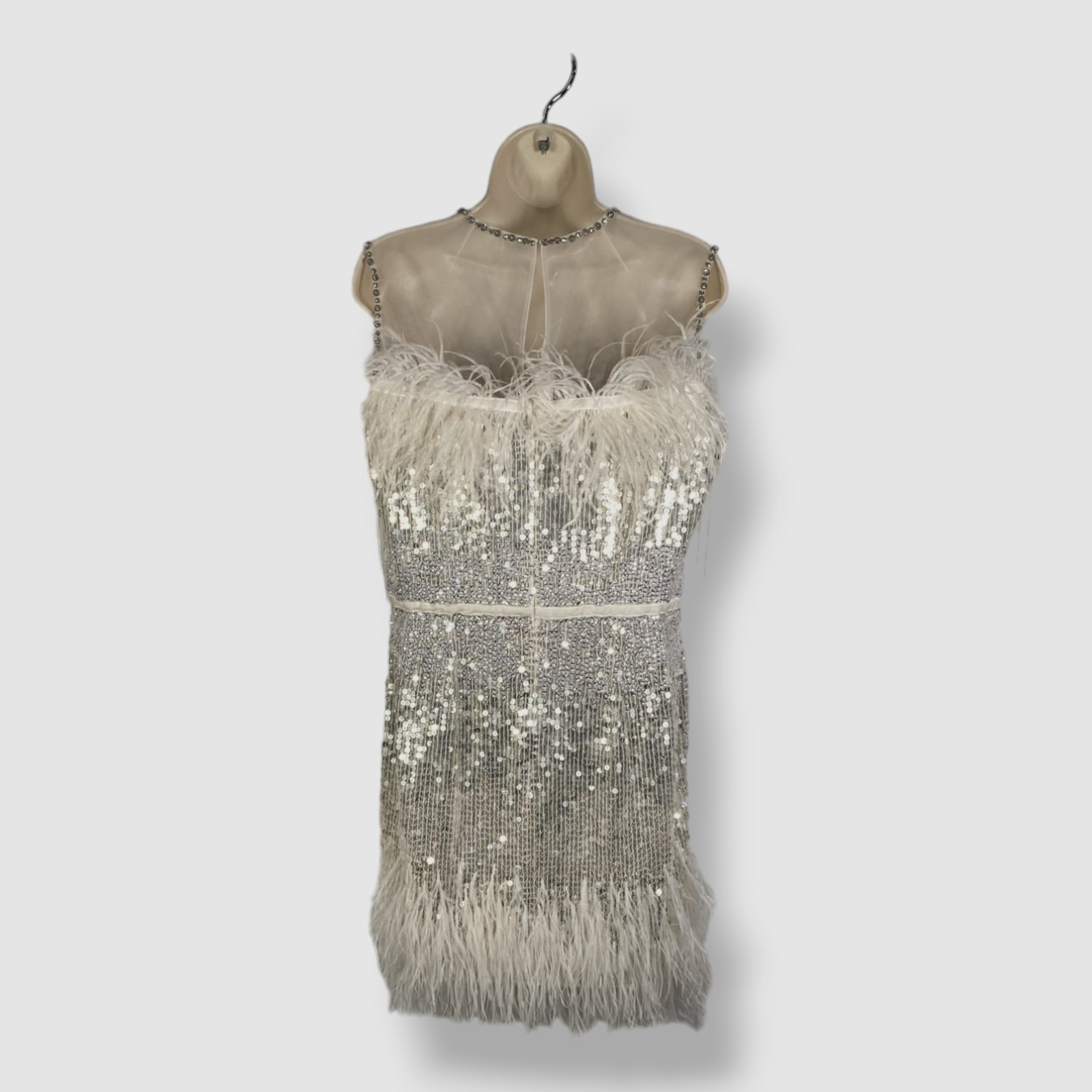 $3050 Jenny Packham Women Ivory Hula Feather and Sequin Mini Dress Size 12