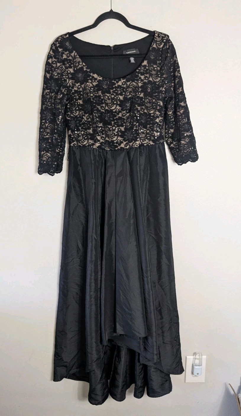 R&M Richards Black Sequin Lace Full Length Gown Size 10
