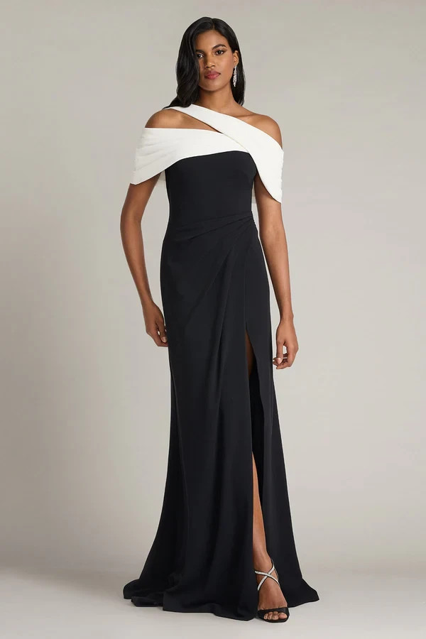 Tadashi Shoiji Off the Shoulder Colorblock Crepe Gown- Size Large (LK#1194 A)