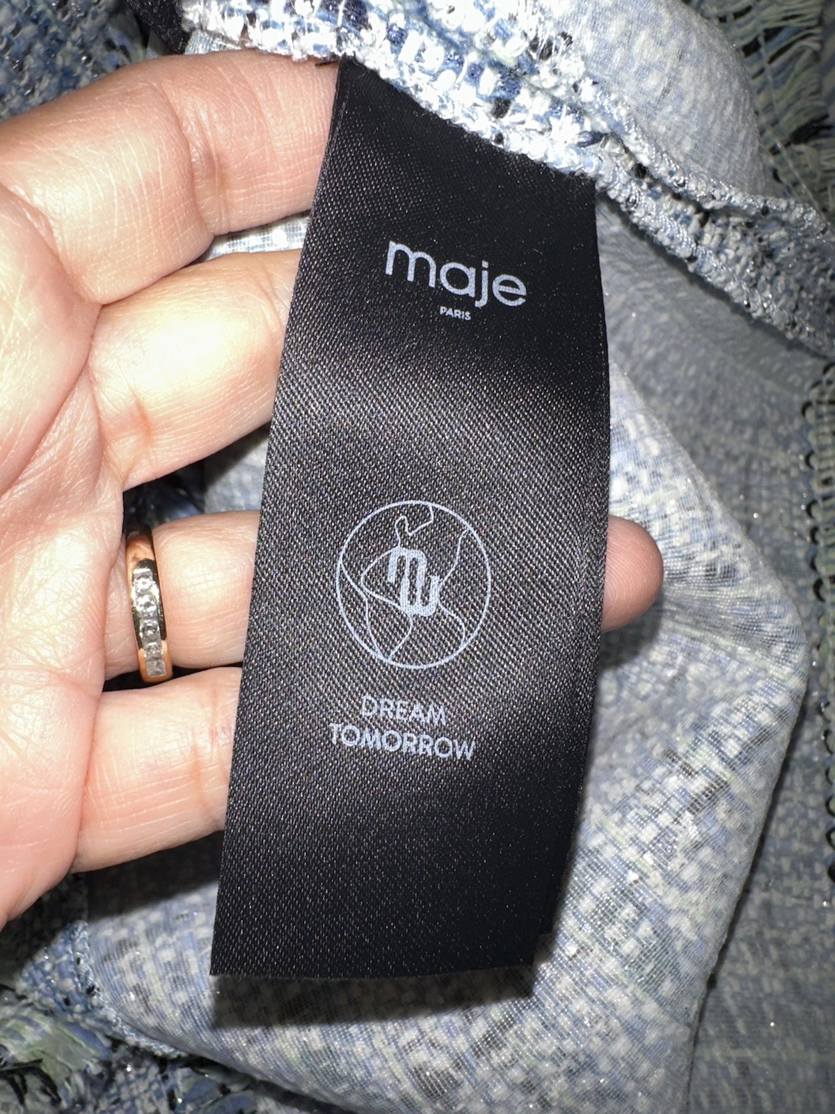 MAJE NWT Size 38 Rolineta Tweed Black Blue Mini Dress Short Sleeve Small S