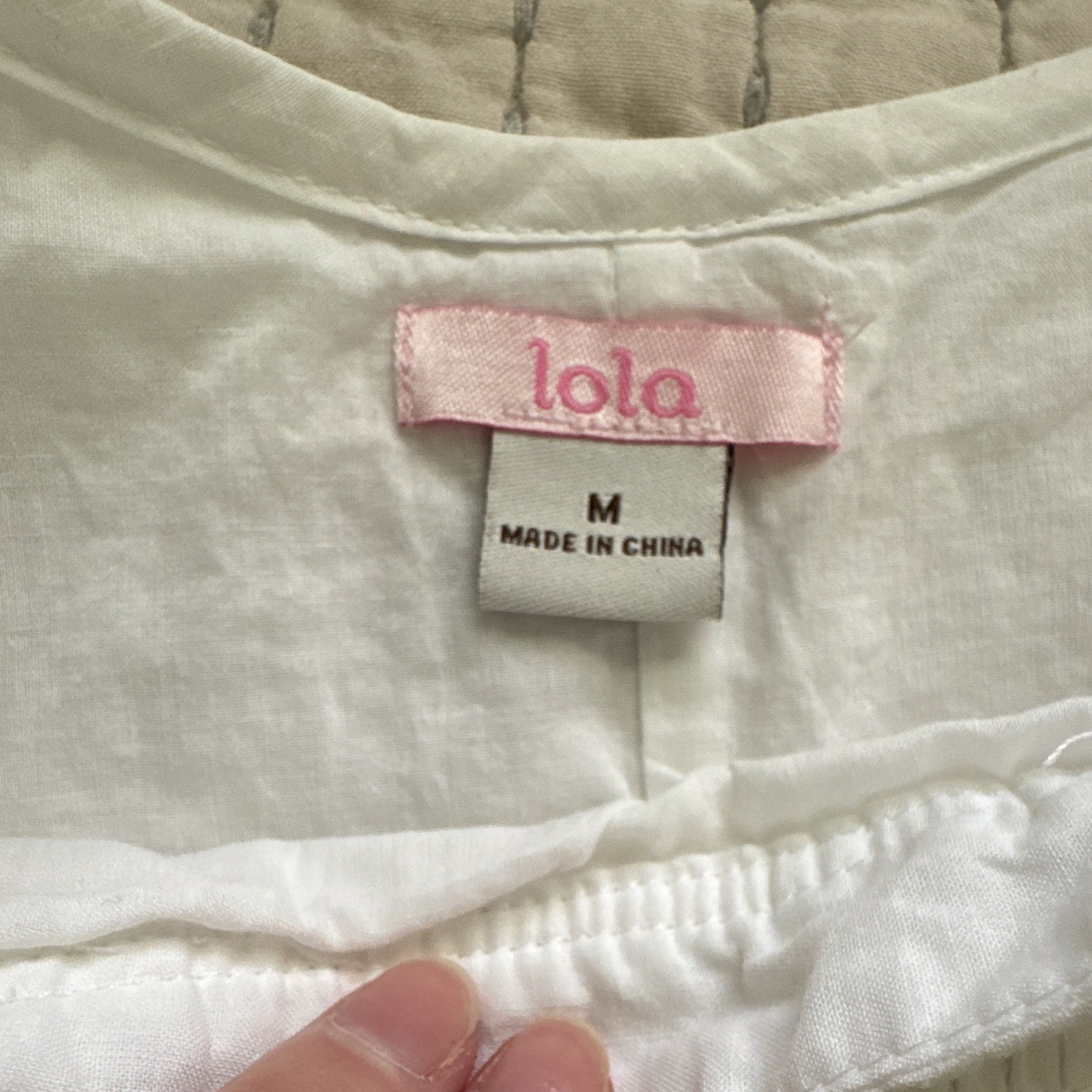 Lola White Cotton Sundress M Square Neck Strappy Smocked Crochet Tie Knee Y2K