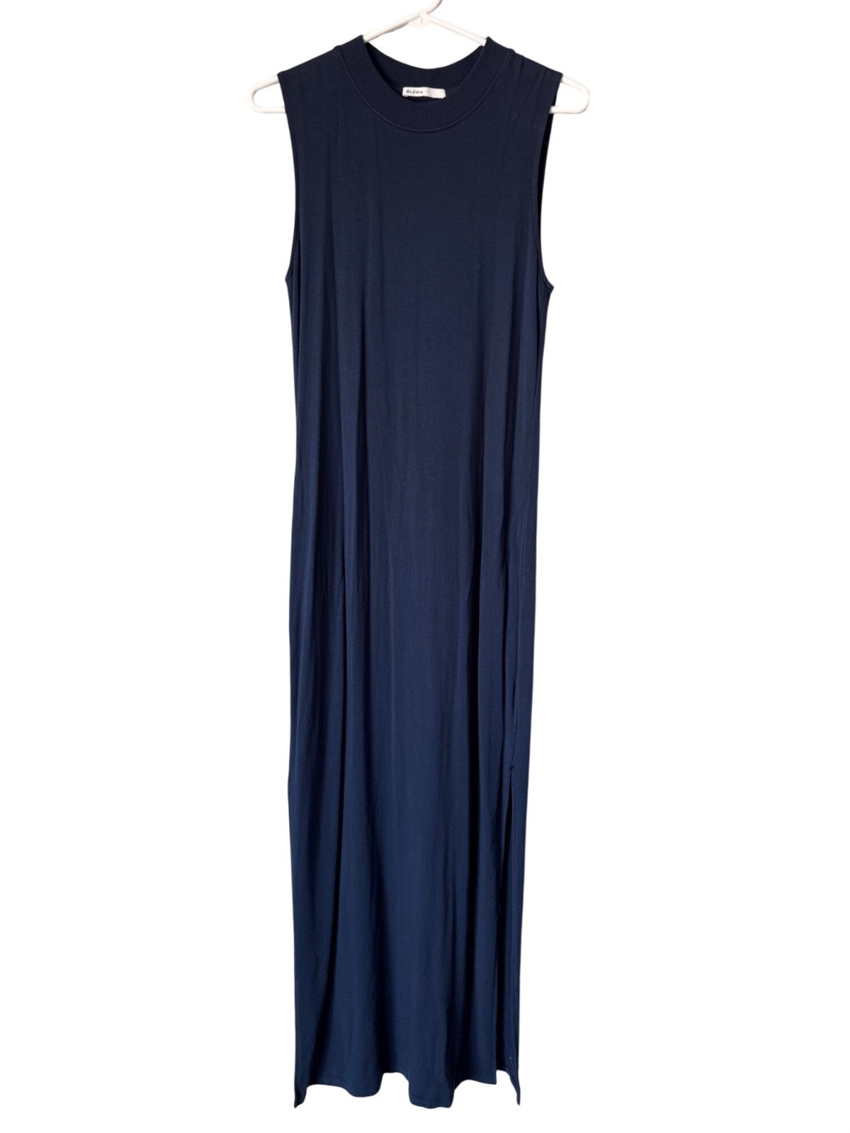 Bldwn Abbot Dress XS Sleeveless Crewneck Side Slits Modal Blend Nocturnal Blue