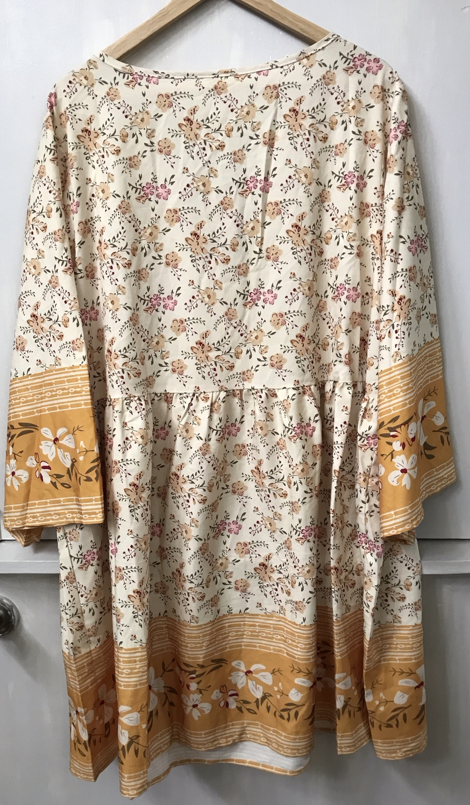 Zolucky Boho flowing peasant dress long baggy sleeves tassel ties Size 2X NWT