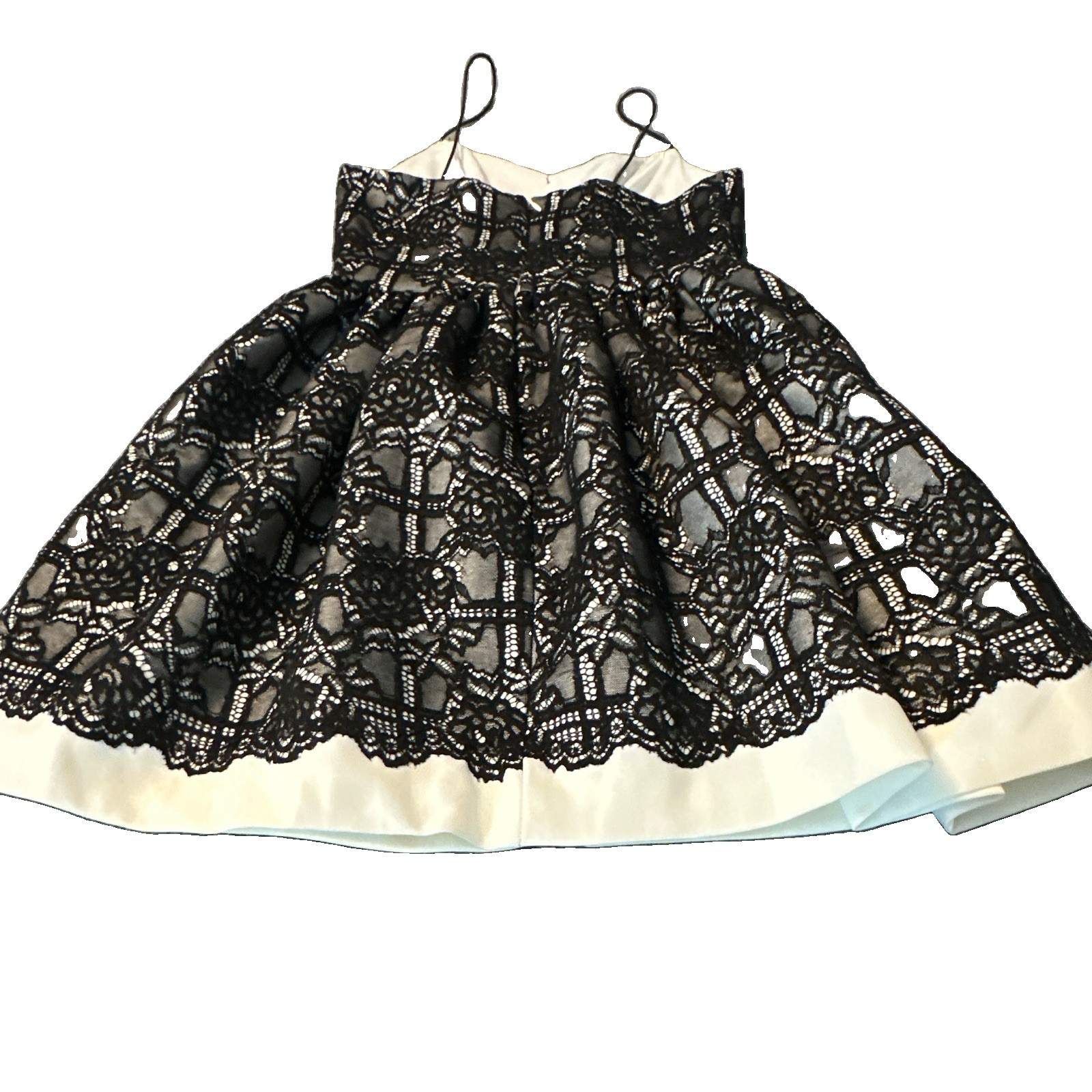 AQUA Fit & Flare Dress Sweetheart Spaghetti Strap Lace Floral Black/White S