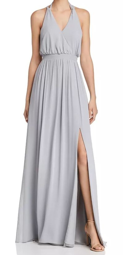 Watters & Watters Women’s Blue Fleurette Draped Chiffon Gown Dress Size 4