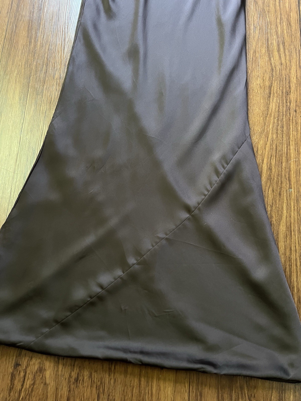 Norma Kamali Halter Drape Bias Gown Size XS Brown Satin Fishtail Hem Bridal Gala