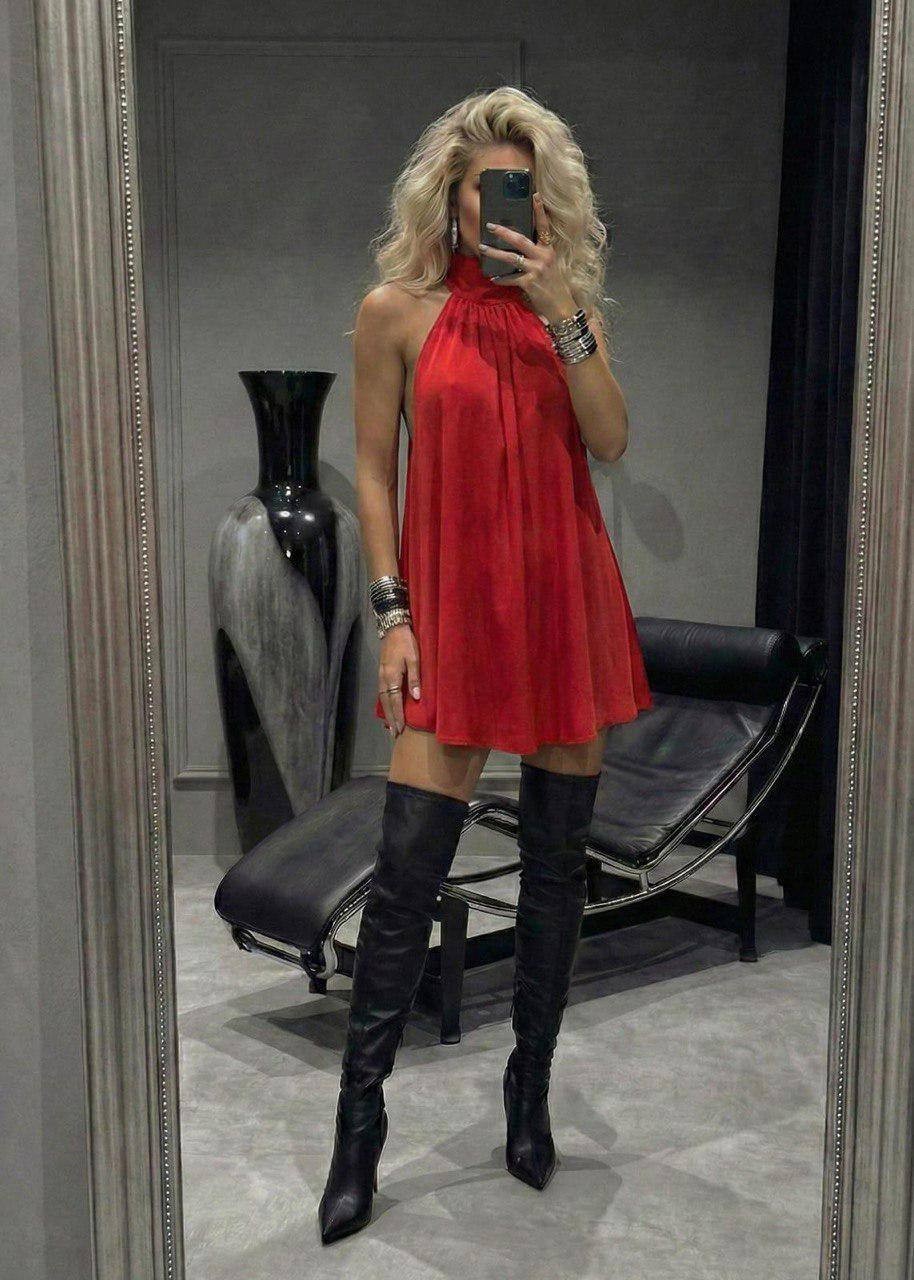 Luxury Halter Mini Dress Open Back Flowy Party Dress