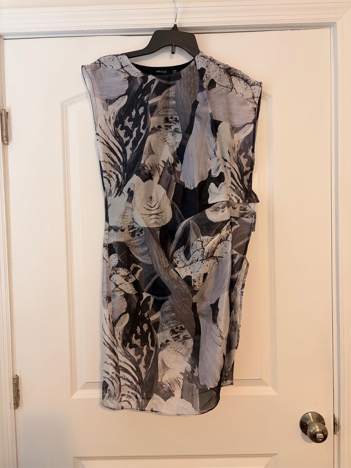 Ark & Co Womens Mini Dress Sleeveless Black White Abstract Floral Print