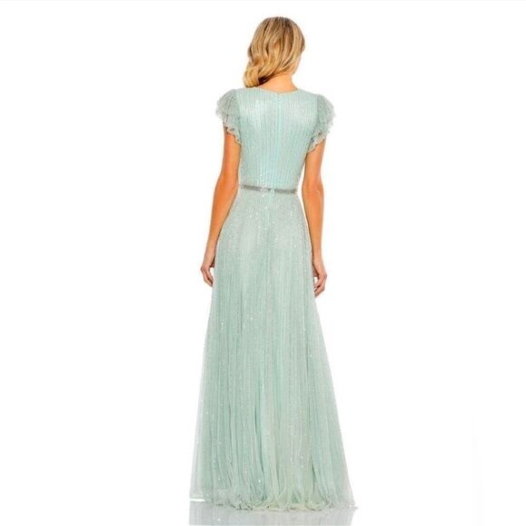 Mac Duggal 5502 Formal Sequin Beaded Seamist Green Evening Gown 8 Maxi Dress