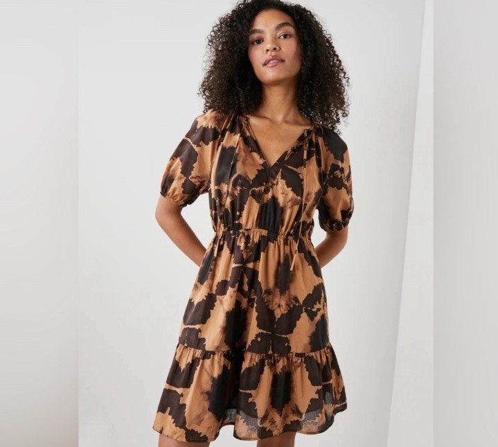 Rails Amabella Dress Tigers Eye Size Small Brown Black Mini Dress V Neck Flowy