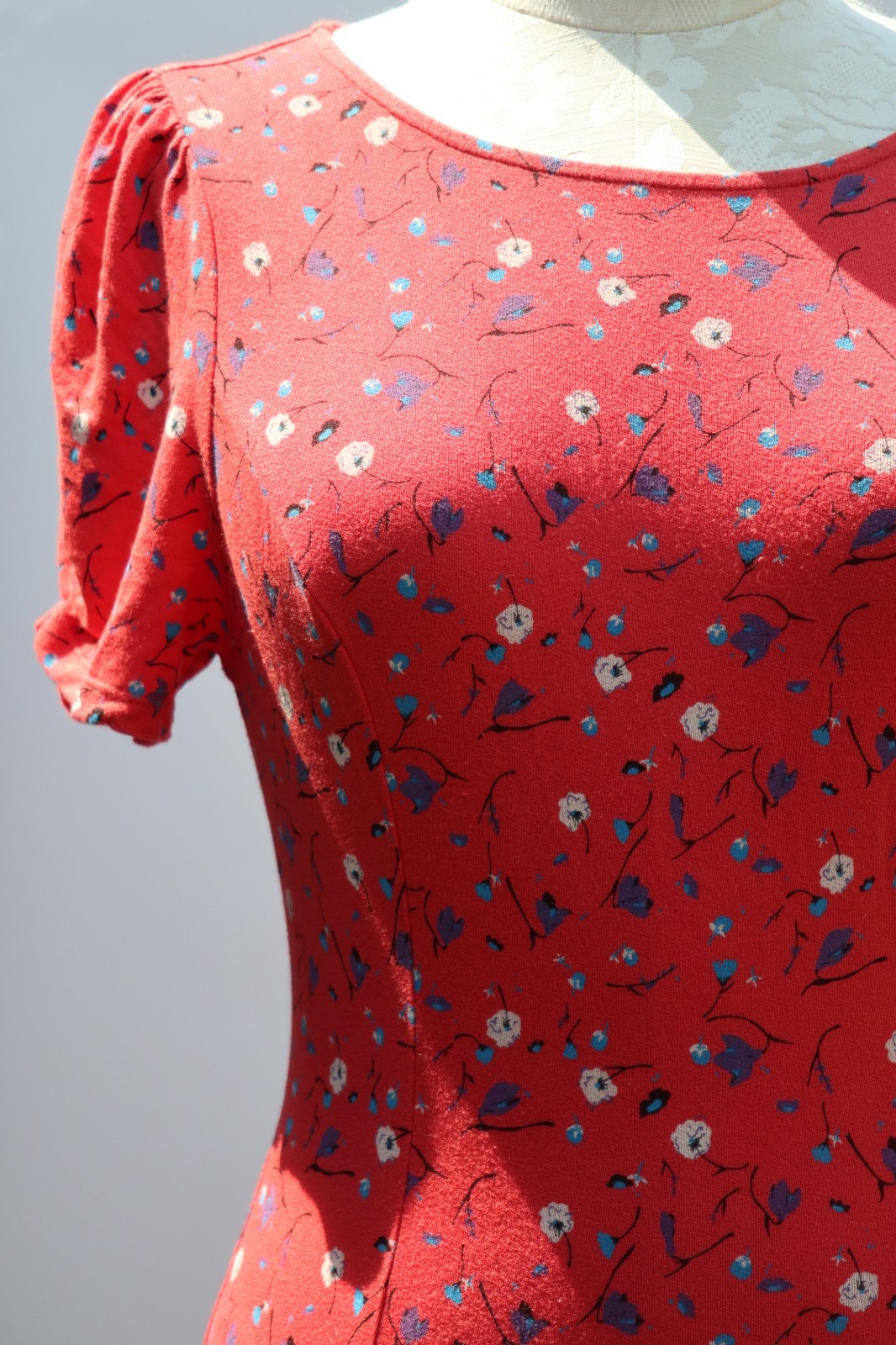Free People Red Rayon Stretchy Jersey Floral Bodycon Tshirt Maxi Dress Women S