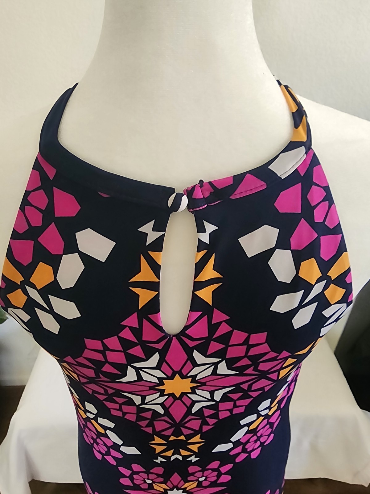 INC Geometric O-Ring Halter High Low Maxi Dress Pink Navy Small