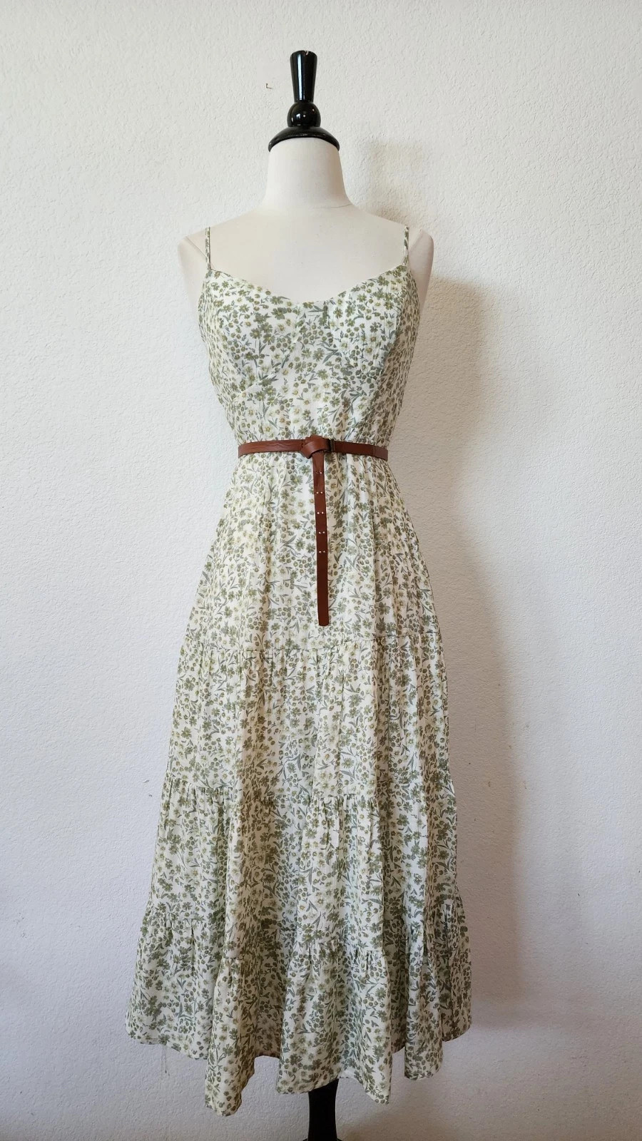 New Anthro Midi Dress Size Small Floral Green Coquette Garden Brunch Cottagecore