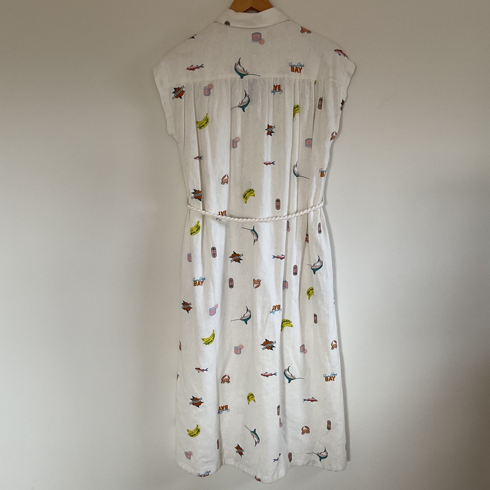 Maison D’Amelie Tropical Bay Linen Blend Shirt Dress XS blue marlins Rope Belt