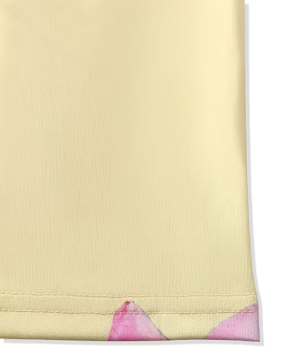 NEW Small Elegant Sleveless Ruched Soft YELLOW Maxi Dress w Pink & White Flowers