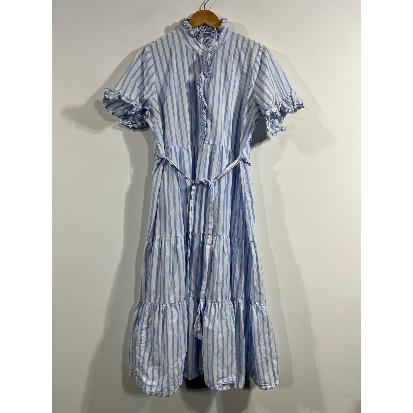Crown & Ivy Coastal Fisherman Striped Tiered Midi Dress Womens XL Cottagecore