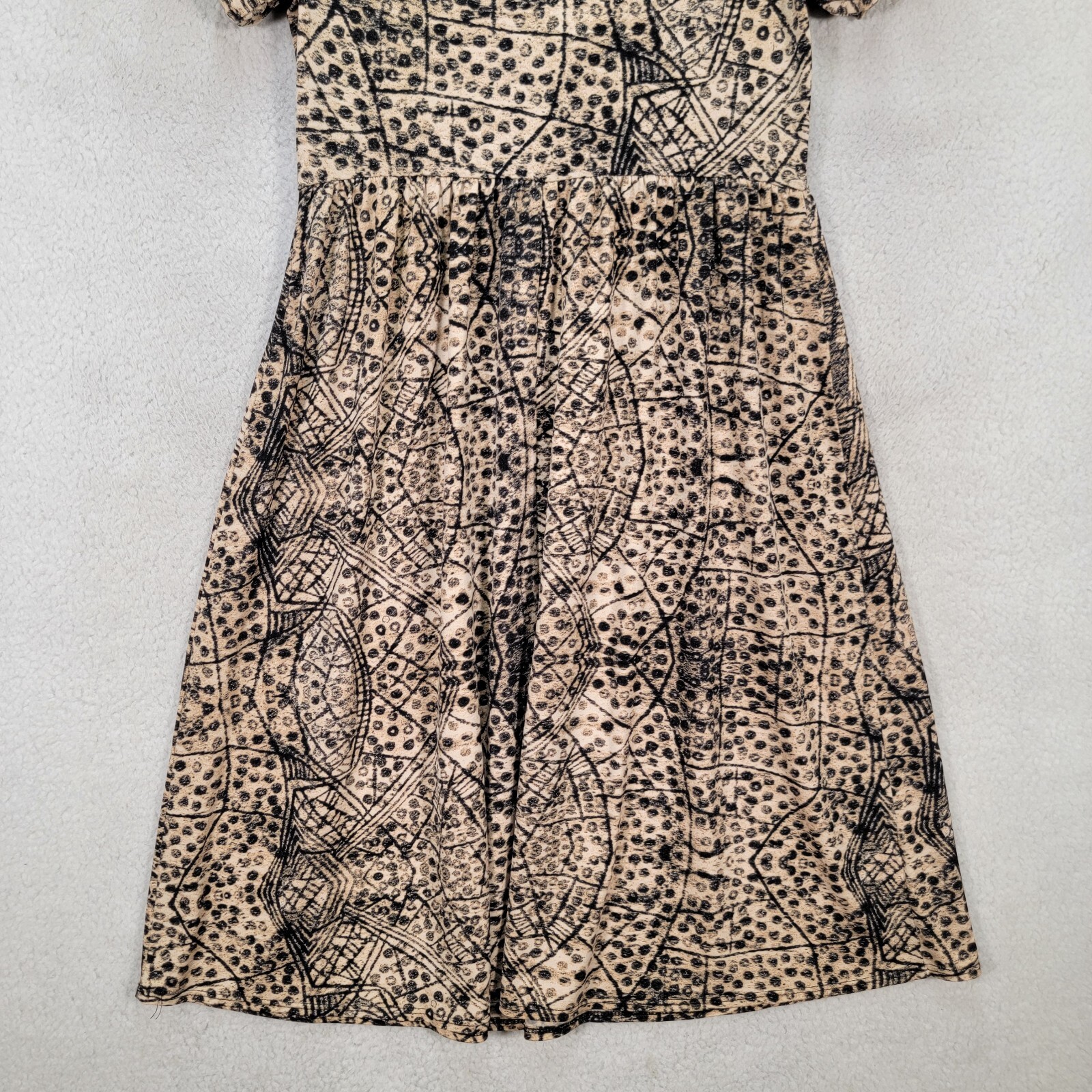 Vtg 90s Max Edition Beige Retro Print Jersey Stretch A Line Womens Dress Size M