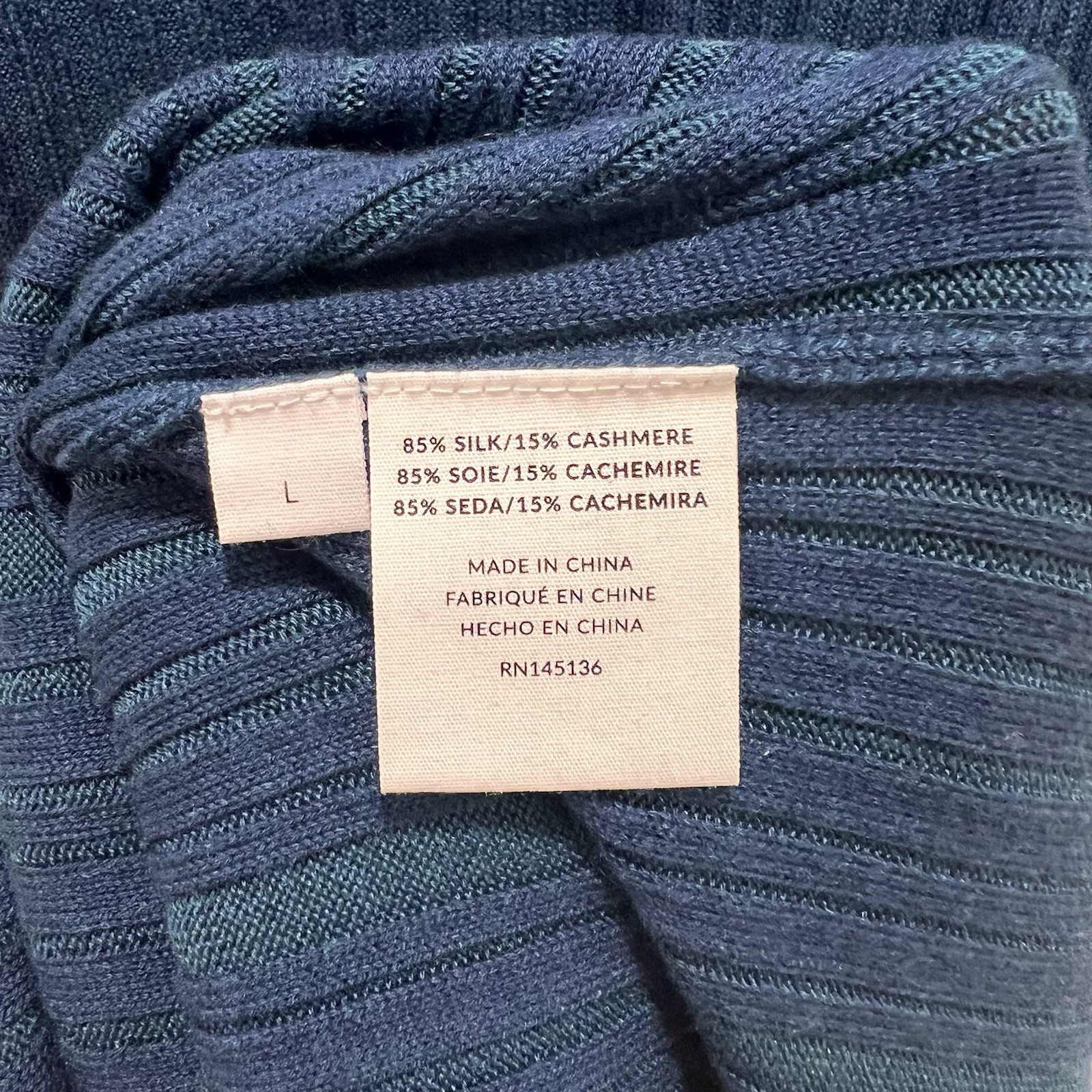 Naadam Blue Combo Ribbed Maxi Dress Cashmere Silk Sleeveless Size L Quiet Luxury