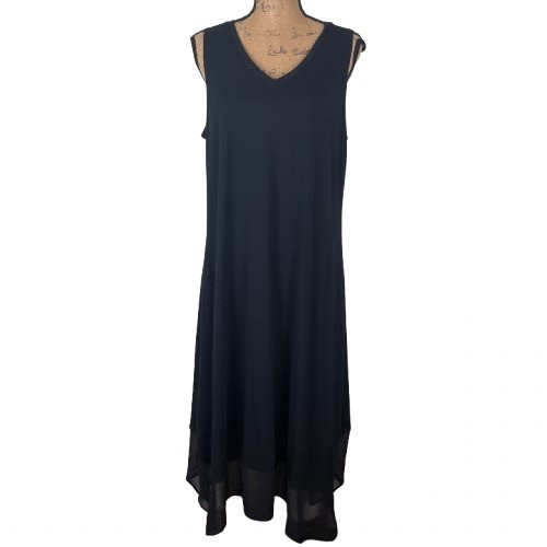 LOGO Lori Goldstein Black Sleeveless V-Neck Jersey Chiffon Hem Midi Dress Large