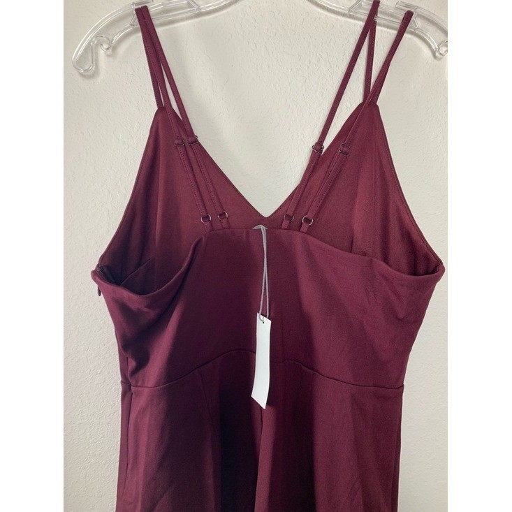 nine britton Double-Strap V-Neck Midi Dress Burgundy Plum Large Career Evening