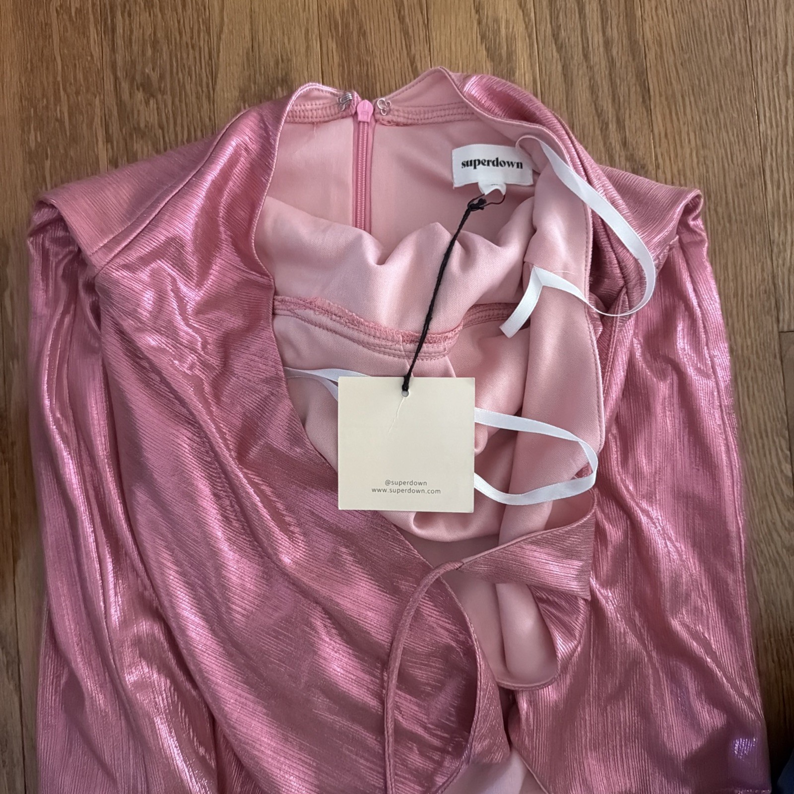 NWT Superdown Missie Wrap Front Mini Dress M Pink Metallic Party Date Night Out