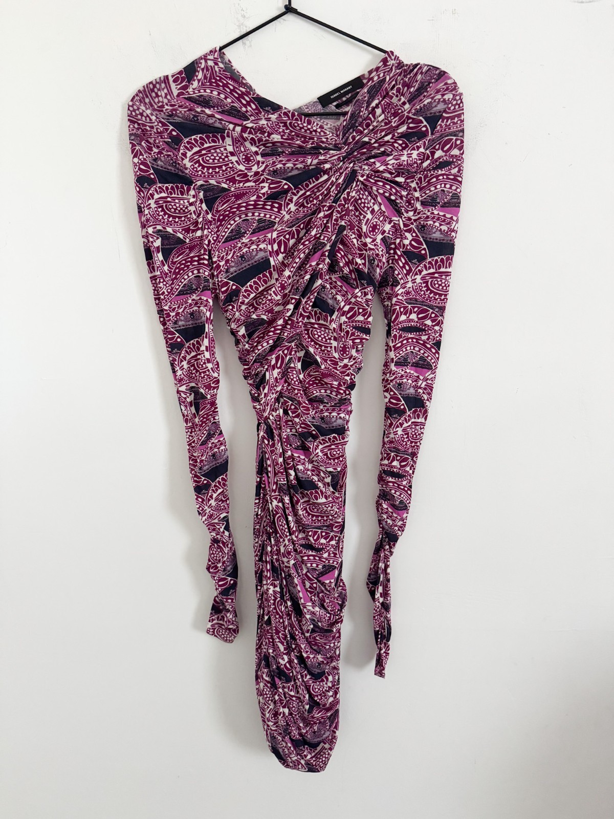 NEW Isabel Marant Ruched Magenta Paisley Jersey Dress EU 38