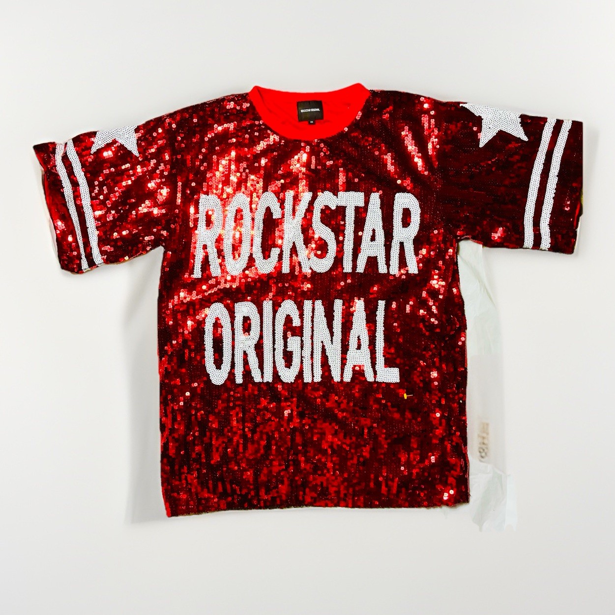 ROCKSTAR ORIG Game Day Red Sequin Mini Dress Football Jersey Oversized Sz OS