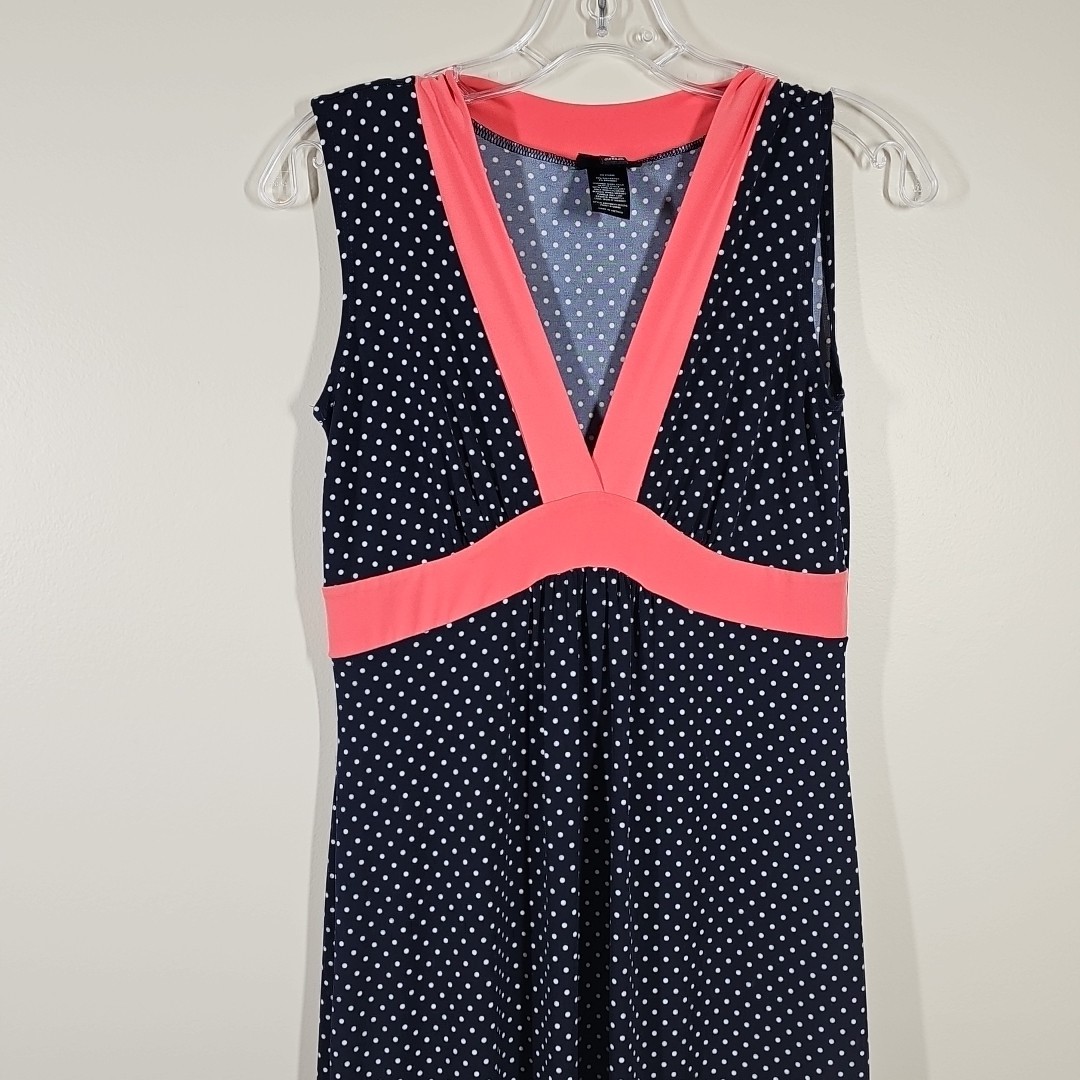 Enfocus Studio Size 8 Maxi Dress Sleeveless Navy Blue With White Polka Dots