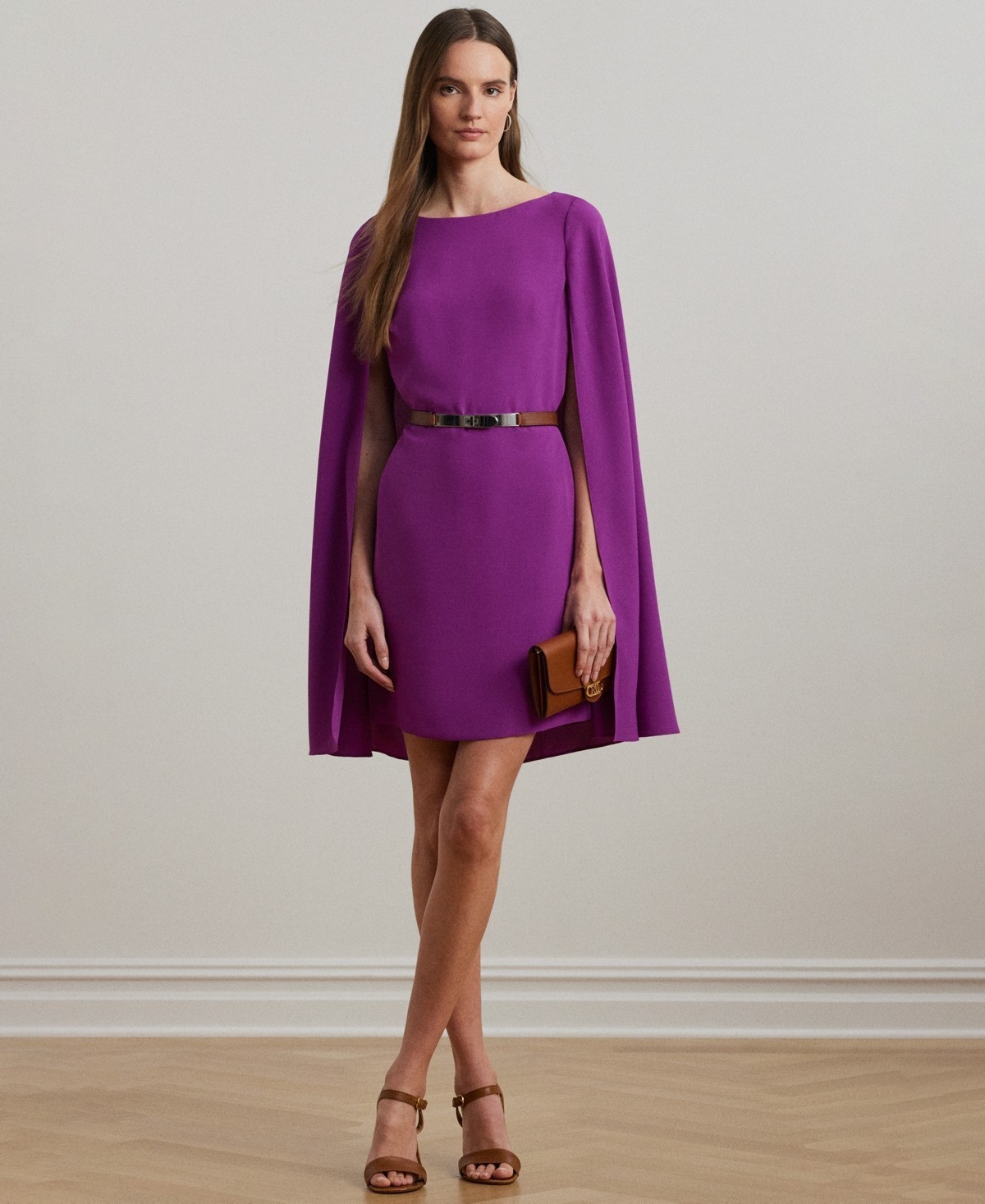 Lauren Ralph Lauren Cape Georgette Cocktail Dress Women’s 6 Purple Hook & Eye