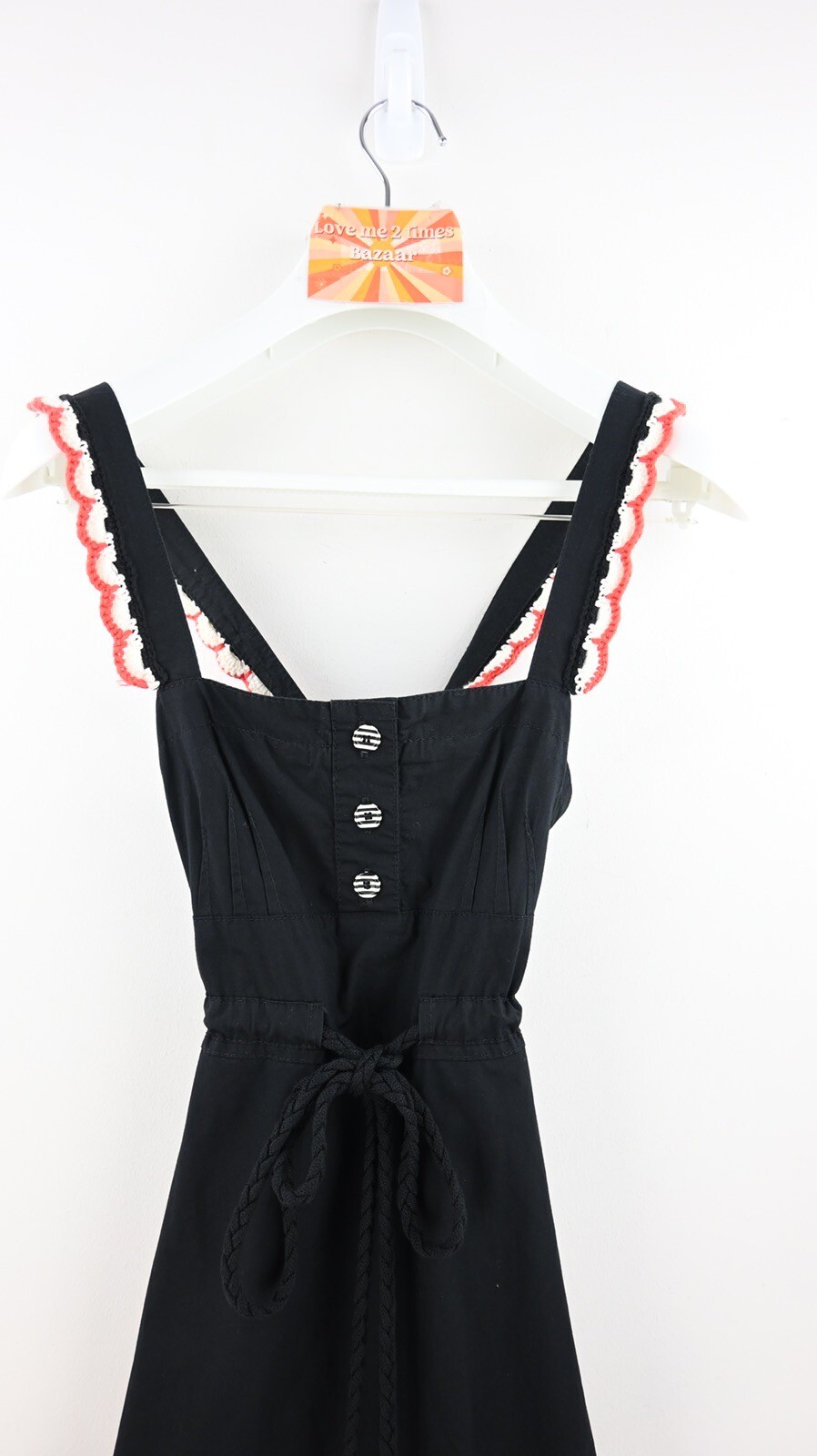 Sonia Rykel Cross back pinafore dress with crochet cherries & trim size EU38/M