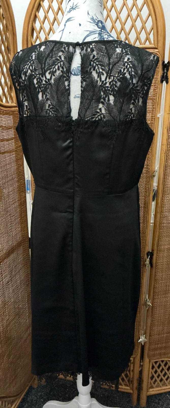 Precis Black Satin Sleeveless Pencil Cocktail Dress Size 14 Fully Lined Formal