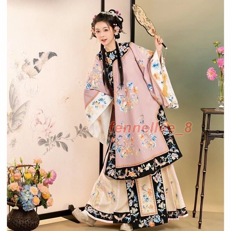 Qing Dynasty Womens Retro Chinese Costumes Dress Printed Hanfu Dress New