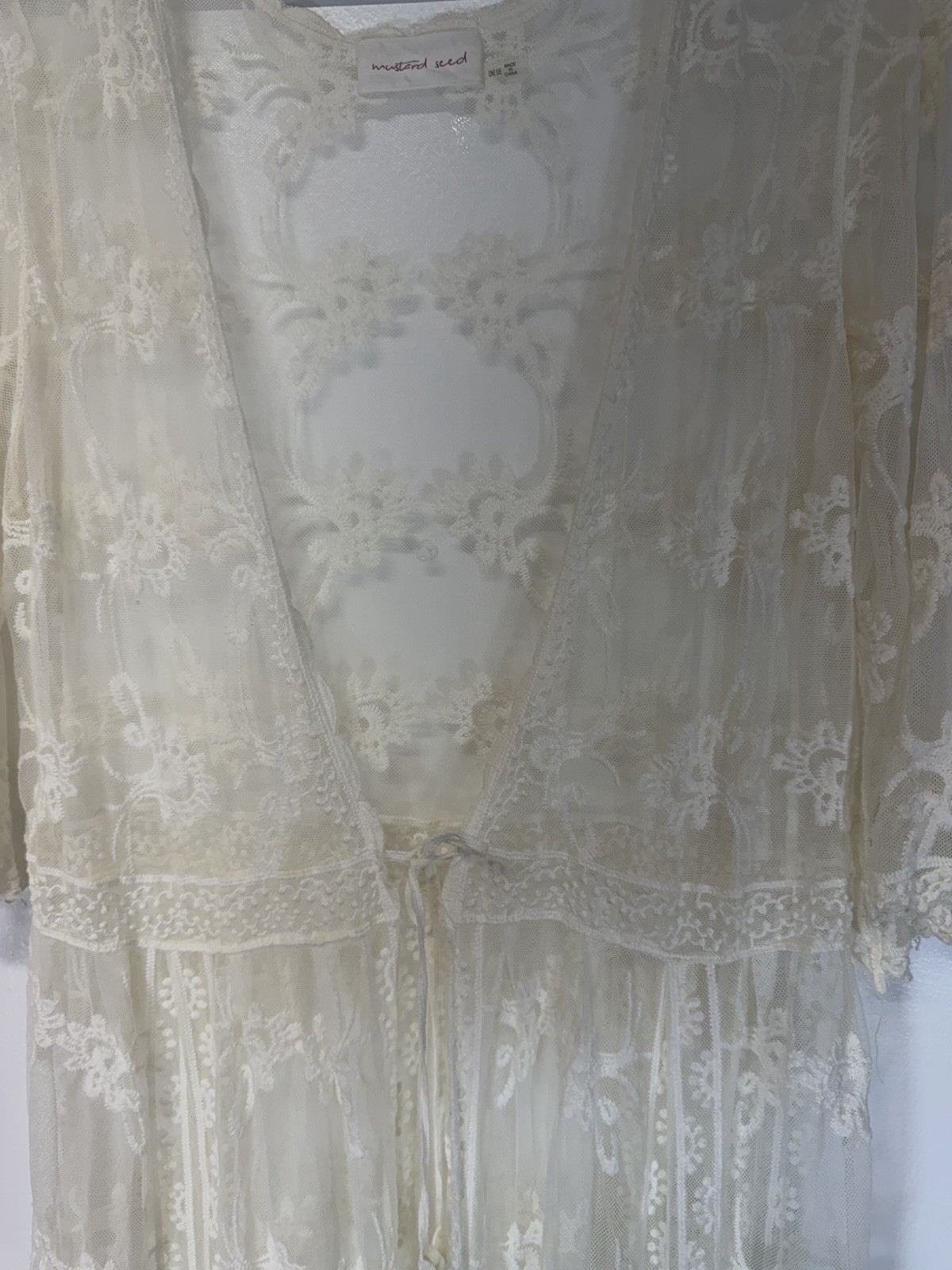 Mustard Seed Lace Sheer Dres Embroidery Cream Boho Cottage Fairy Romantic OS
