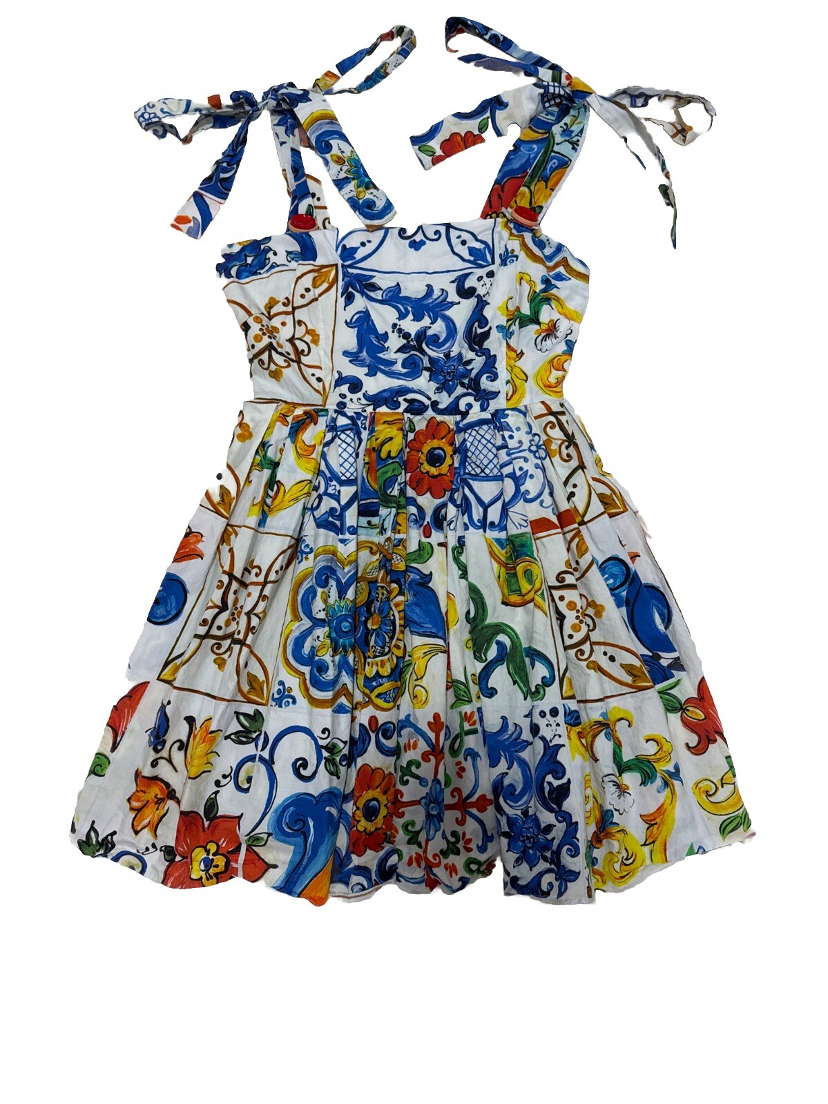 100% Cotton Elegant Floral Printed Painted Women Dress+US SELLER