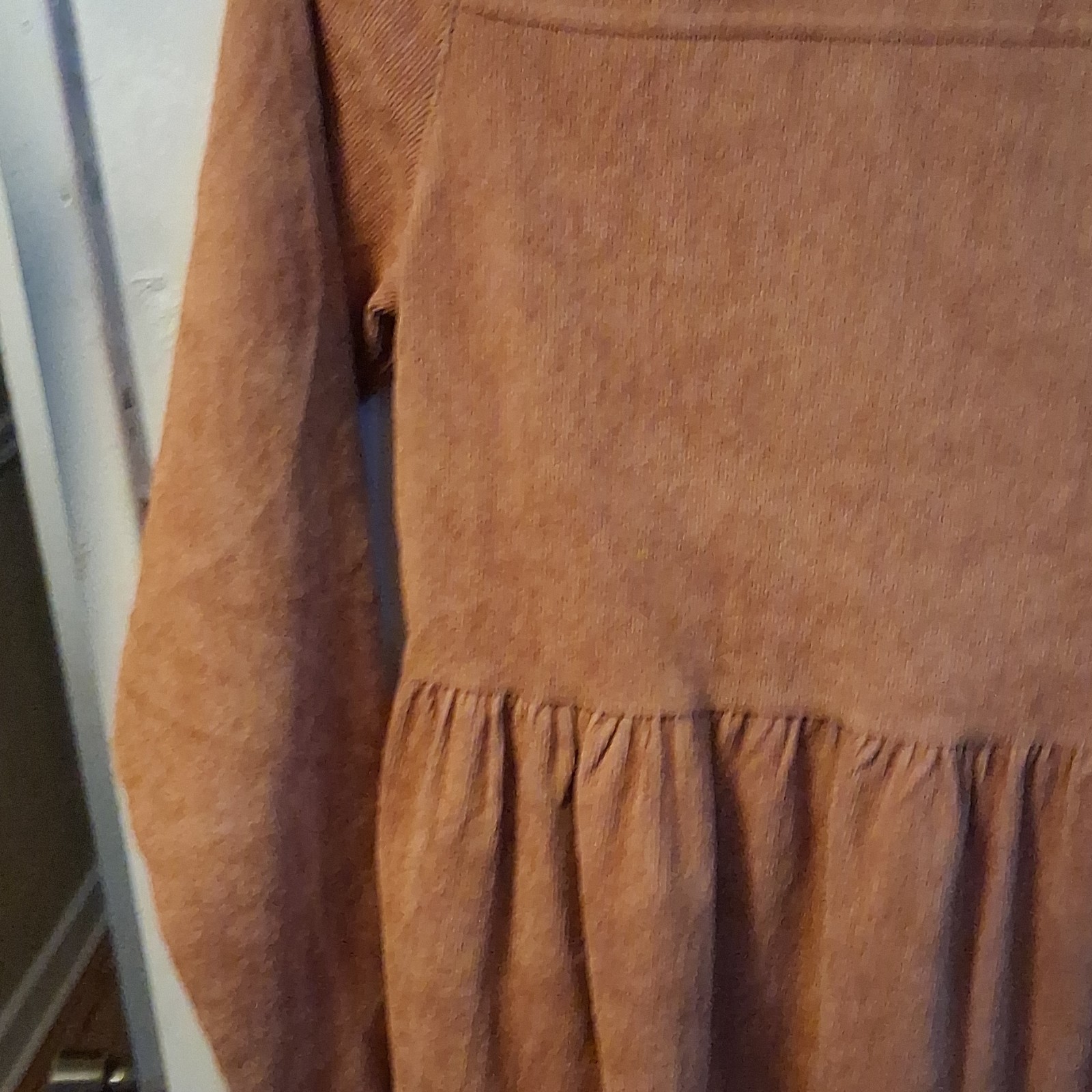 Entro Brown Solid Corduroy Collared Button Front Shirt Dress Pockets Size S