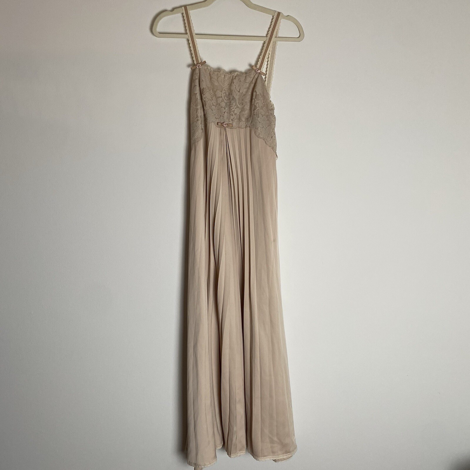 Fairy Goddess Dress Fairytale Ethereal Gown Tan Pleated Bows Romantic Small Midi