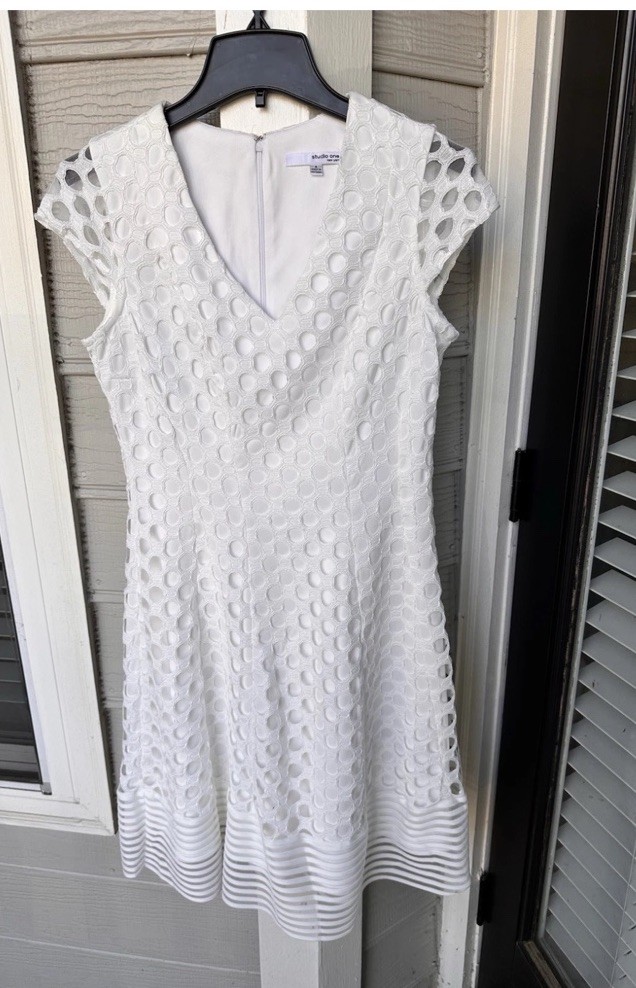 New Gorgeous Studio One New York White Net Lace Dress Size 8 Artsy Easter