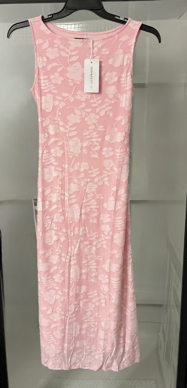 Merokeety Women Pink Rose Floral Casual Summer Dress Small