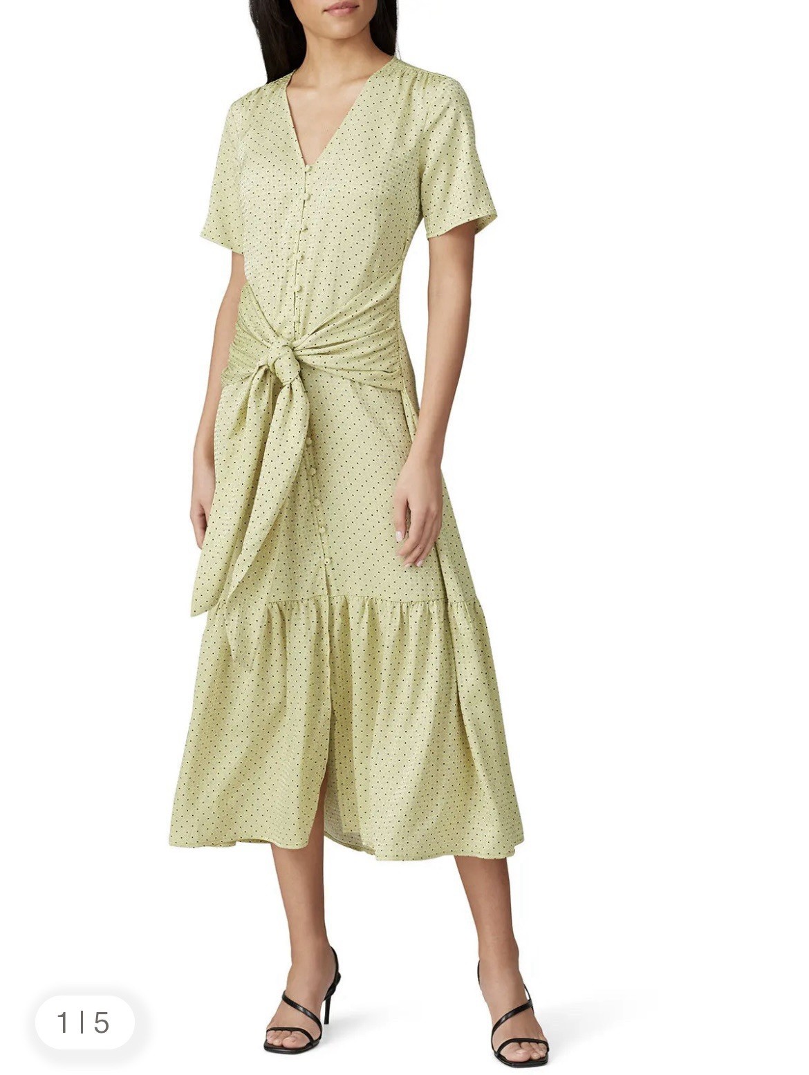 ANTHROPOLOGIE X LOVE, WHIT CITRON DOT TIE WAIST MIDI DRESS