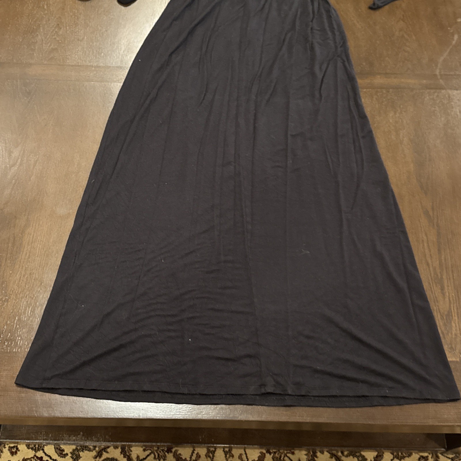 Presley Skye Belted Long Dress Black Simple V Neck Short Sleeve Medium USA