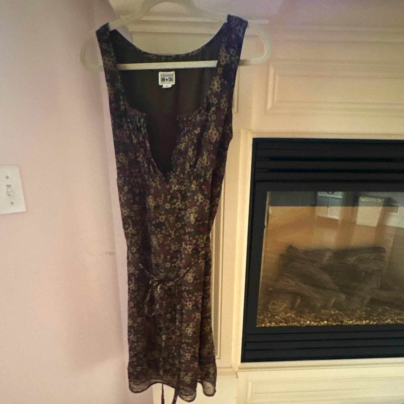 Converse One Star Brown Purple Floral Sheath Square Neck Sleeveless Dress S
