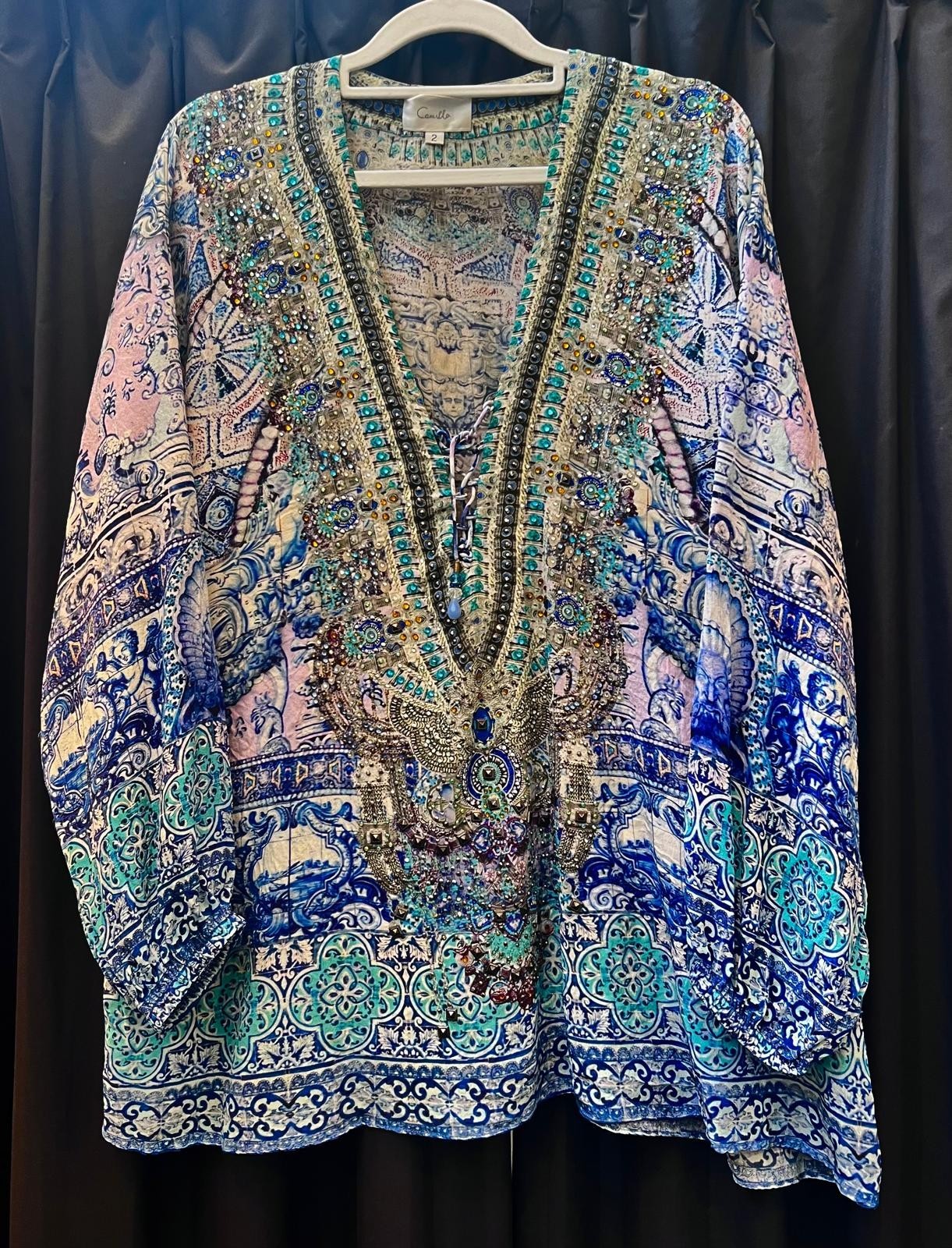 Camilla Lace Up Blouse, 100% SILK RRP$499 SIZE 2