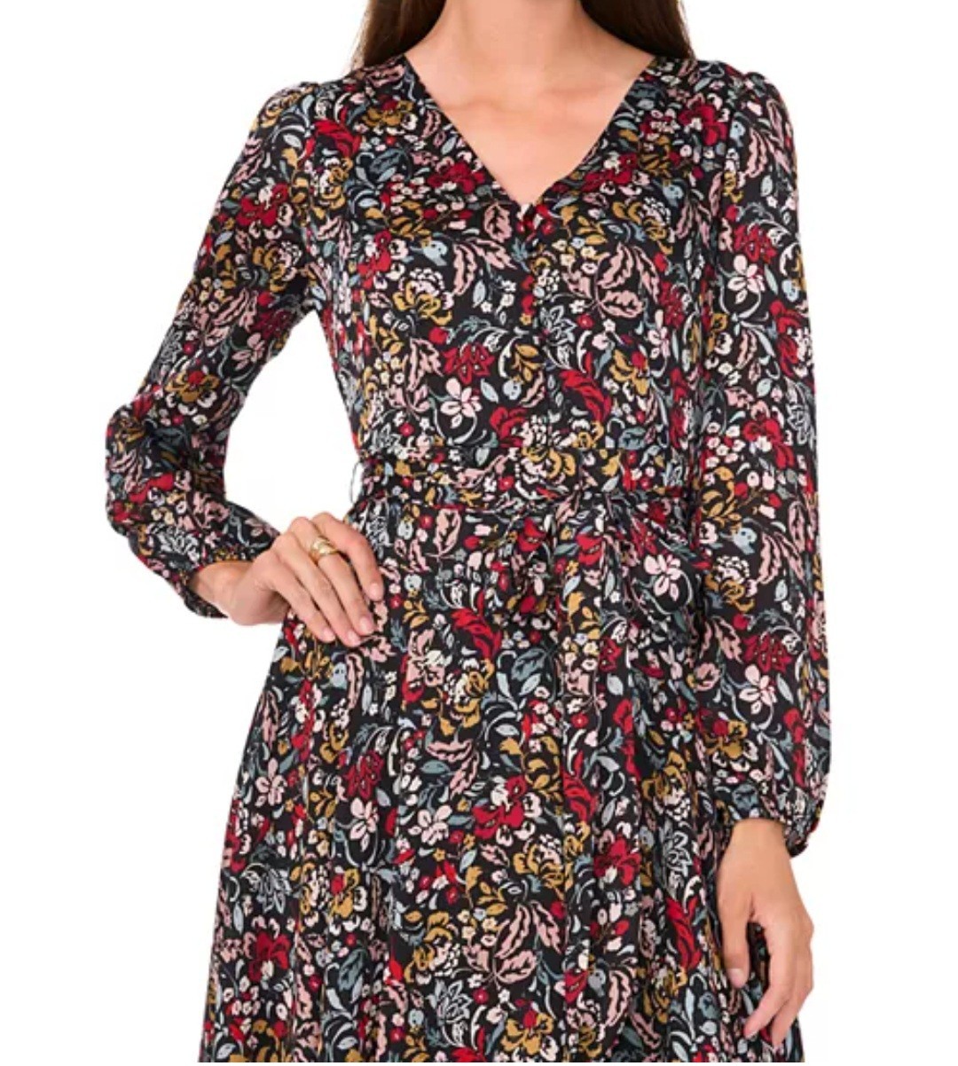 NWT Vince Camuto Floral V Neck A Line Dress In Size XL