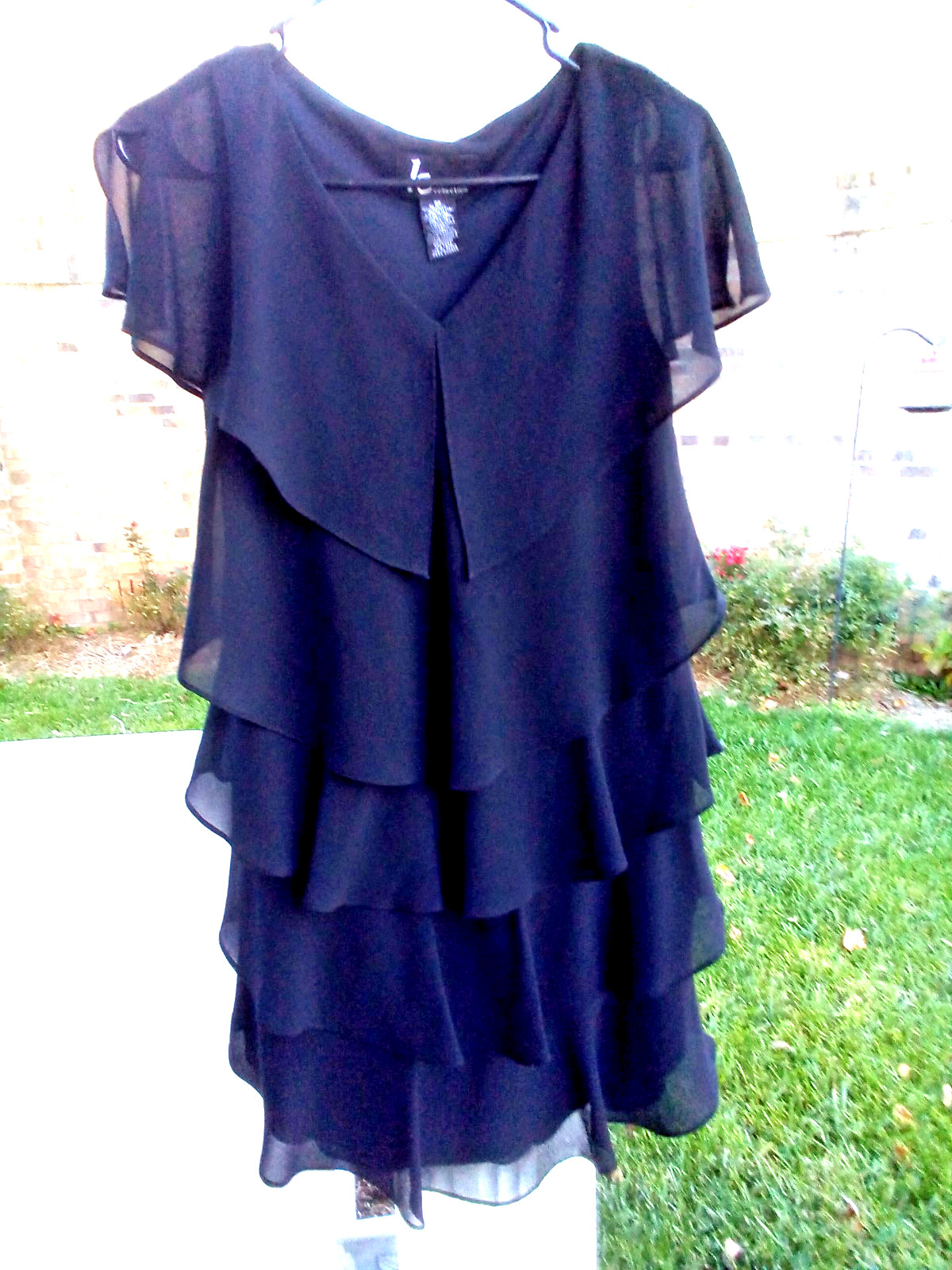 KS Petite Collection Layered Ruffeled Cocktail Dress Size 4 Black Sophisticad
