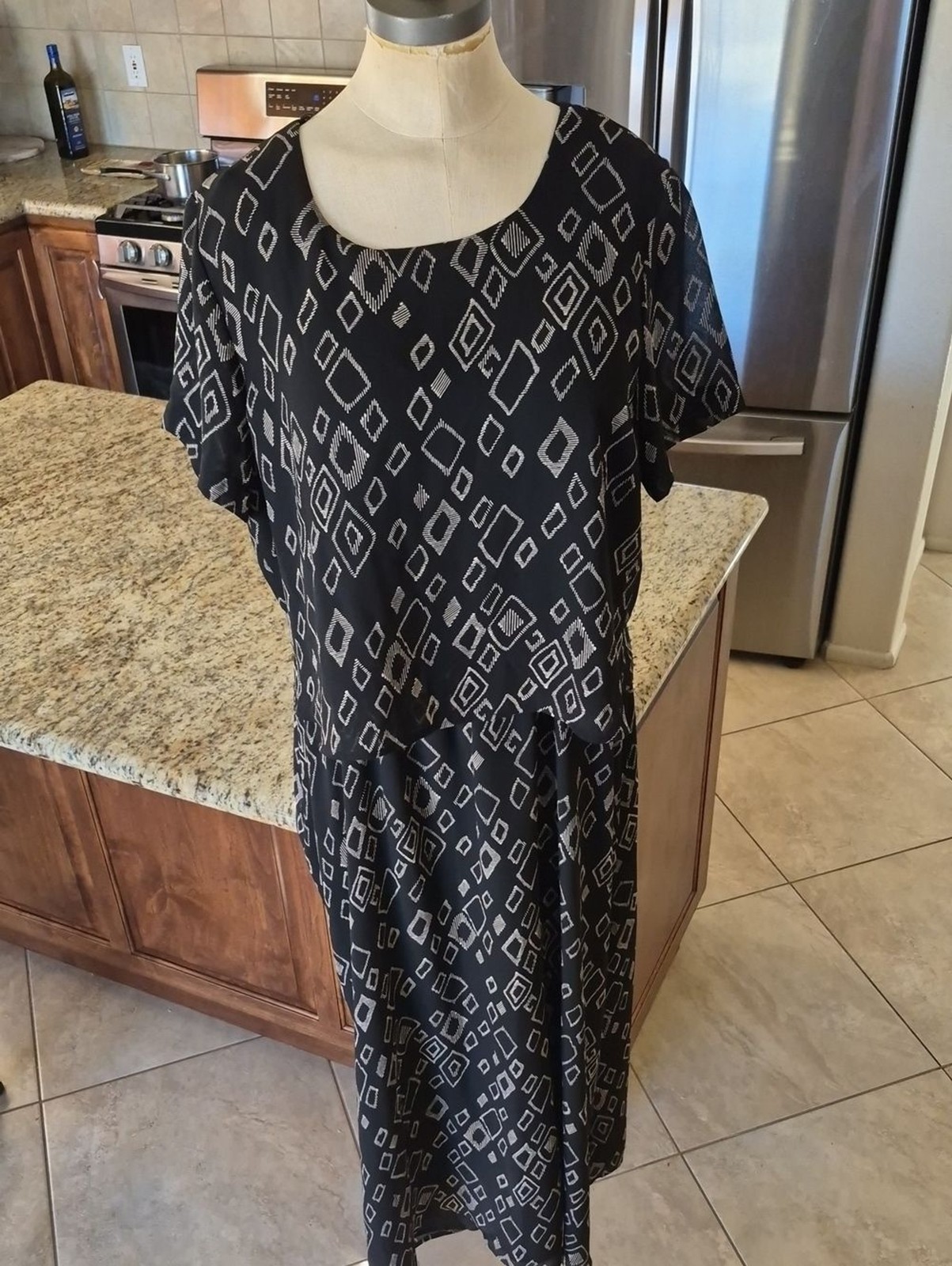 Coldwater Creek Geometric Print Two Tier Maxi Dress Sz 14